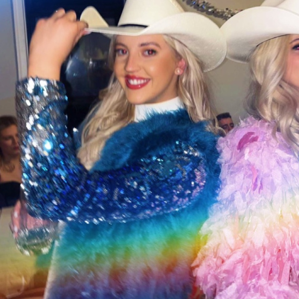 Blue Feather Sequin Jacket.